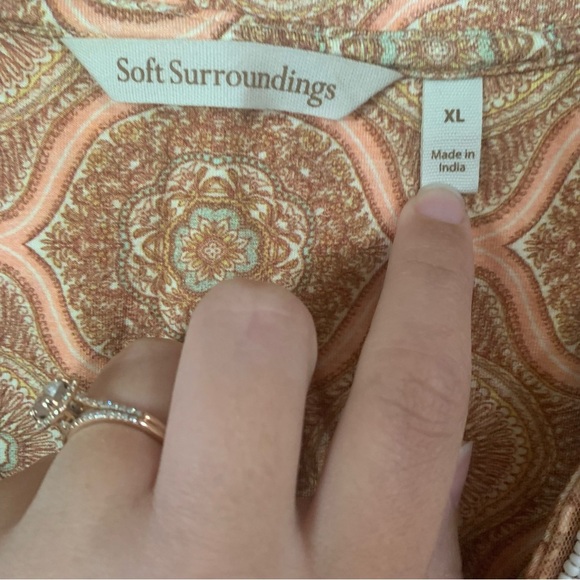 Soft Surroundings Lillia Beaded Stretch V Neck Print Tunic Top 3/4 Sleeves Sz XL - Picture 6 of 11